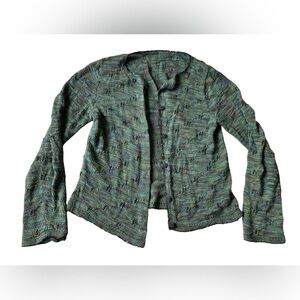 HAND KNIT GREEN CARDIGAN SWEATER WOMENS MEDIUM